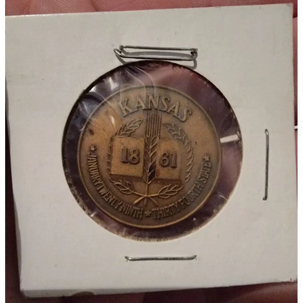 Vintage Continental Airlines Coin Medallion 34th State 1861 Kansas Rare